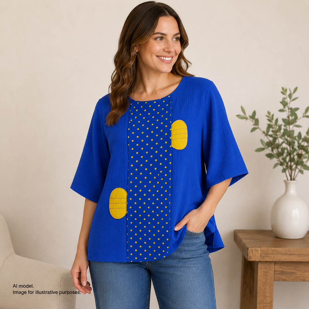 Moonlight Y & S Top Women Medium Vibrant Blue Dot Wearable Art Tunic Made in USA